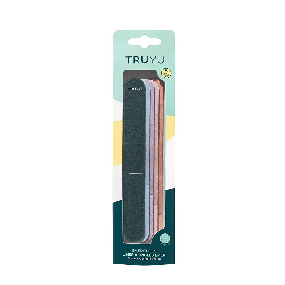 트루유 TRUYU 에머리 컬러파일(5개입) 거친 광물로 만들어진 5개의 에머리 파일은 손톱 길이를 정리하고 모양을 다듬는데에 유용합니다. 각각 다른 색으로 구성된 파일은 중간 그릿으로 제작되었습니다. 휴대용으로 가지고 다니며 사용하기 좋습니다.